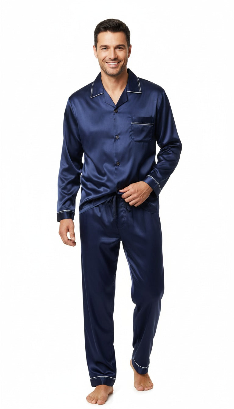 Oppland Erkek Pijama Takımı Saten Kumaş Klasik Model Cepli Rahat Tam Kalıp OPEPT26PIEROMOD91